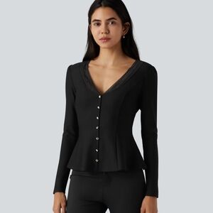 HALARA Elegant Black Lace Button Down Shirt